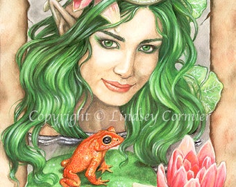 Lindsey Cormier Water Lily Frog Elf Fairy 8x10 inches Print it Yourself Downloadable Print Printable