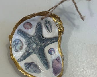 Handmade Oyster Shell Ornament – Coastal Christmas Decor – Mobile Bay Shell – One of a Kind Beach Ornament – Nautical Holiday Gift