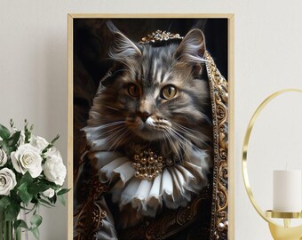 Royal Cat Portrait Print | Renaissance Feline Art (Digital Download)