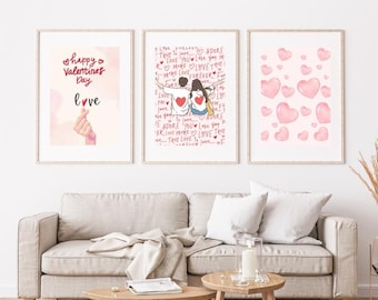 Valentine's Day Wall Art, Pink Posters, Romantic Hearts (Digital Download)