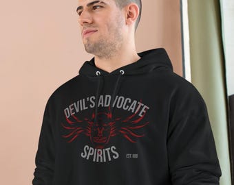 Devil's Advocate Spirits Hoodie Red Devil Design, Est. 666 Champion Hoodie with Pocket