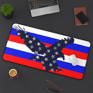 American Flag Stars and Stripes Eagle Cutout PC Gaming Desk Mat Office Supplies