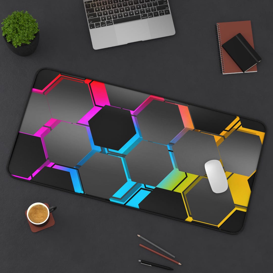 Hexagonal 3D Gradient RGB Honeycomb PC Gaming Desk Mat Office Supplies ...