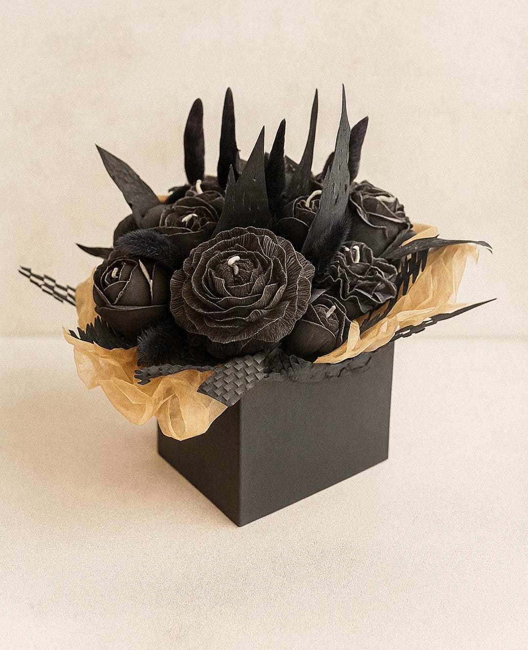 Black Rose Candle Bouquet: Gothic Home Decor Gift Box - Etsy