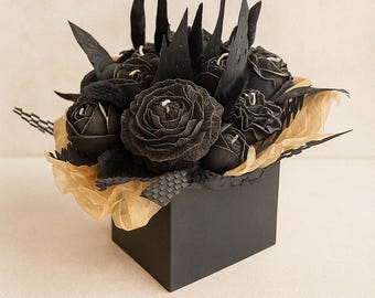 Black Rose Candle Bouquet: Gothic Home Decor Gift Box