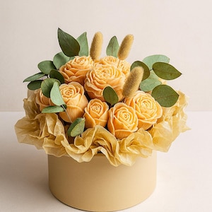 Peach Flower Candle Bouquet: Handmade Soy Wax Floral Art