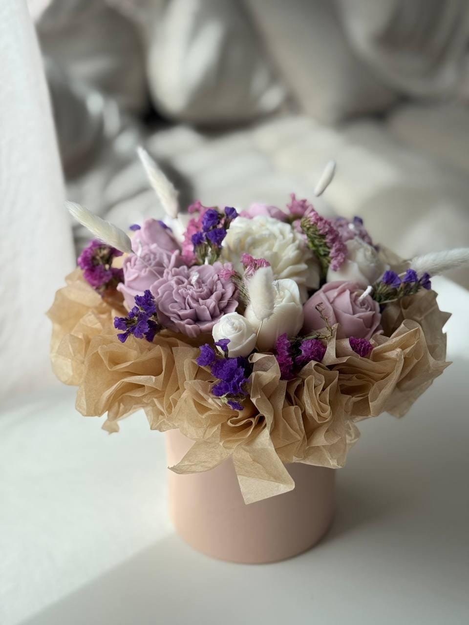 Soy Wax Flower Candle Bouquet: Handmade Scented Floral Gift Box - Etsy
