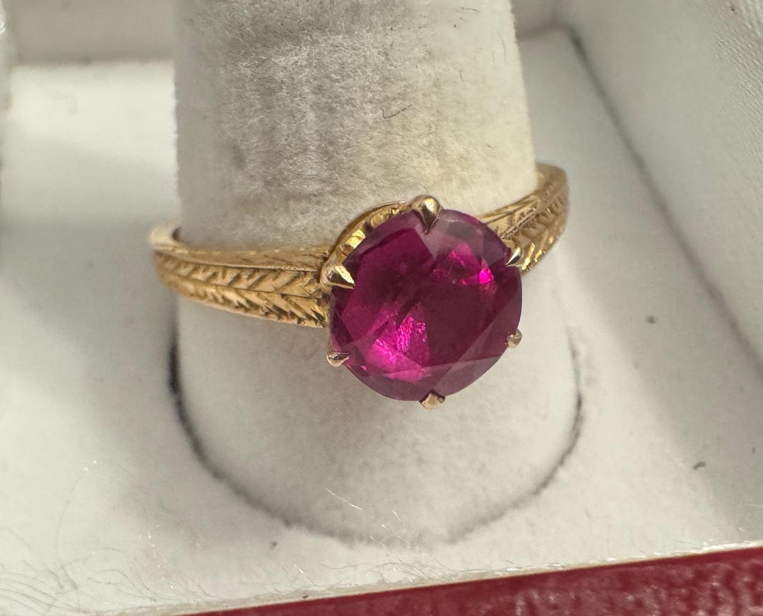Antique 14k Yellow Gold Ruby Solitaire Ring Size 9 - Etsy