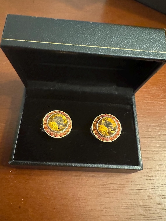 18k white gold Mimi Milano Citrine and Orange Sapphire Halo Earrings
