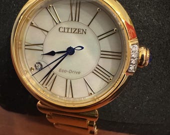 Vtg Citizen Gold Plated Diamond Mother-of-pearl Panther Link  display picture 3