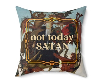 Cuscino "No Today Satan": decorazione kitsch della cultura pop