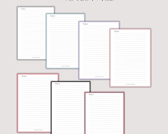 Minimalistic Printable Notes Pages, 7 Minimalist Lined Templates, A4 A5 US Letter, Digital Note Paper PDF ,Instant Download Stationery