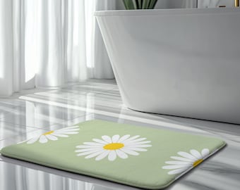 Plush Rug, Floral Bathroom Mat, Absorbent Rug, Floral Bathroom Decor, Retro Daisy Bath Mat, Cottagecore Decor, Washable Rug, Summer Decor