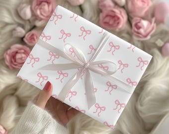 Coquette Pink Bow Wrapping Paper Roll,Aesthetic Gift Wrap for Birthday Baby Shower Bridal,Balletcore Bow Gift Wrapping Paper, Girly Pink Bow