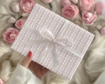 Coquette Rose Toile Wrapping Paper,Blush Pink Floral Gift Wrap Roll,Romantic Birthday Bridal Shower,Vintage Rose Toile Wrapping,Wedding Wrap