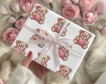 I Love You Teddy Bear Wrapping Paper,Valentine's Day Gift Wrap, Anniversary,Romantic and Special Occasion gift wrap,coquette wrapping pink
