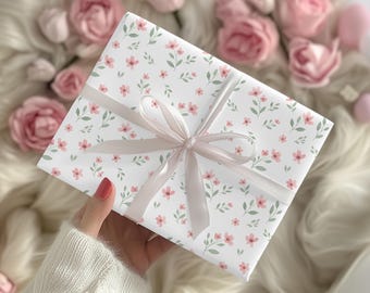 Ditsy Floral Wrapping Paper,Pink Wildflower Gift Wrap Roll,Coquette Cottagecore Birthday Bridal Shower, Watercolor Flower Wrap,Feminine