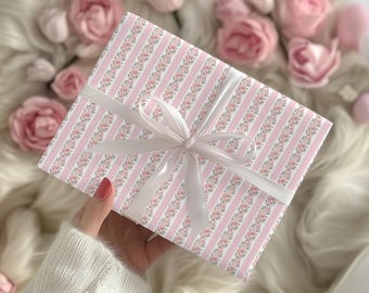 Coquette Floral Wrapping Paper, Vintage Rose Gift Wrap Roll, Pink Floral Gift Wrapping,Romantic Birthday Bridal Baby Shower,Cottagecore Wrap