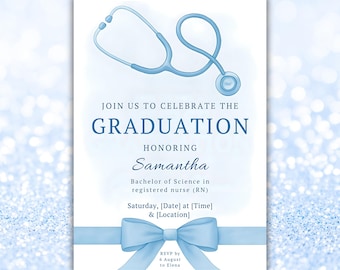 nurse graduation invitation, Editable Invitation Template, RN Graduation Party Invite, Coquette medical nurse graduation party, 5” x 7”