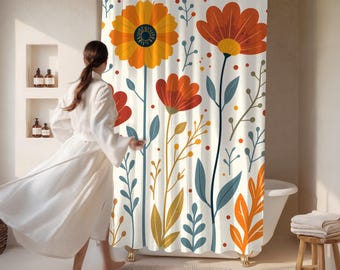 Wildflower Shower Curtain, Botanical Floral Bathroom Decor,Boho Shower Curtain, Colorful Flower Bathroom Curtain, Cottagecore Bathroom Decor