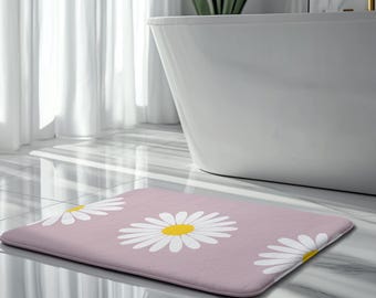 Spring bathroom decor, Daisy Bloom Bath Mat, Pink Floral bath mat, cottagecore bath decor, botanical bath mat, boho bath mat, memory foam