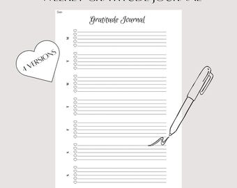 Printable Weekly Gratitude Journal undated, 4 Versions, Minimalist A4 & US Letter PDF, Self-Care Journal, Digital Instant Download, Mindful