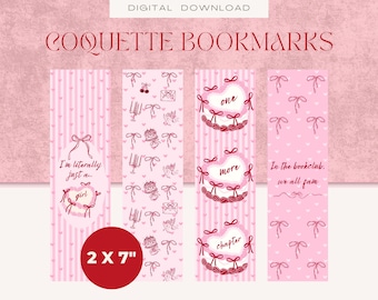 Coquette Bookmark Bundle: Pink Bow & Heart Designs (Printable Digital Download