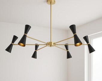 Modern Brass Chandelier- Six Light Brass Sputnik Chandelier Light Fixture Modern Home Ceiling Light- Brass Ceiling Fixture