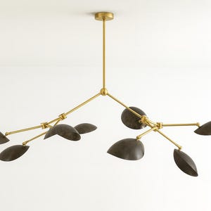 1950&#39;s Mid Century Stilnovo Style 8 Arm Curved Shade Sputnik Chandelier Light Branch Fixture Mid Century Raw Brass Chandelier