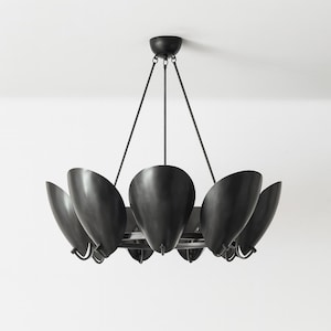 Mid Century Modern Brass 9 Light Circle Shade Pendant Modern Raw Brass Sputnik chandelier light Fixture