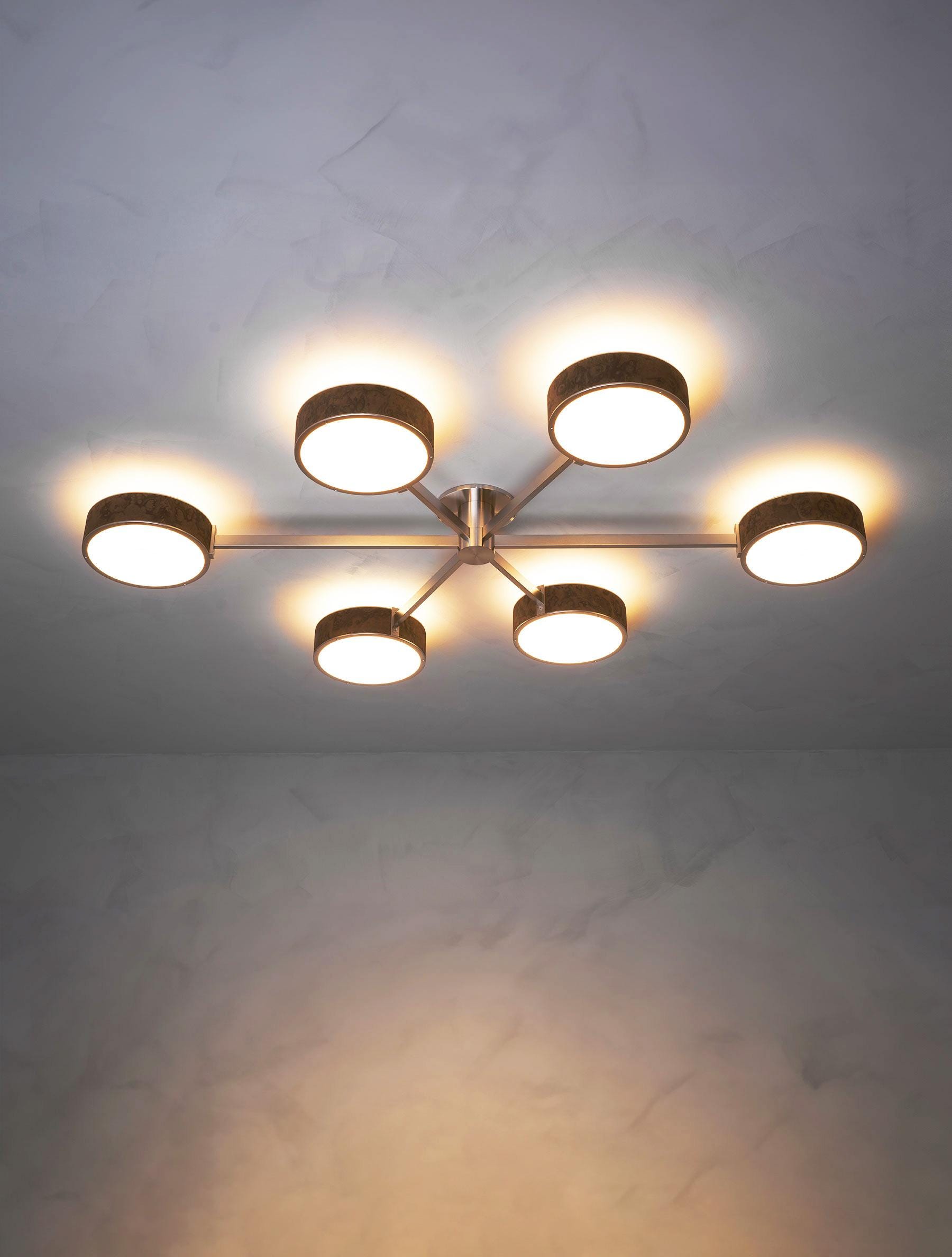 Industrial 6-Light Semi-Flush Mount Ceiling Fixture- Modern Brass Chandelier - Sputnik Light - Italian Brass Chandelier