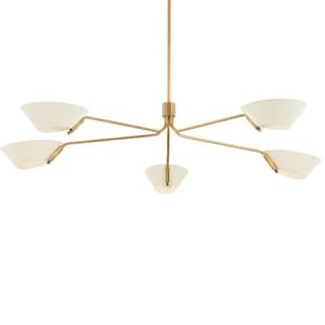 1950&#39;s Mid Century Brass Cone Sacramento 5 Light Brass Sputnik Chandelier Vintage Stilnovo Style Modern Brass Chandelier Ceiling Fixture