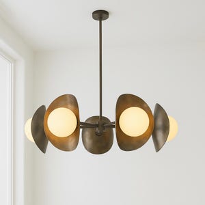 1950&#39;s Mid Century Modern Brass Chandelier Stilnovo Style Seven Globe Sputnik Brass Chandelier Pendant Chandelier Light Fixture
