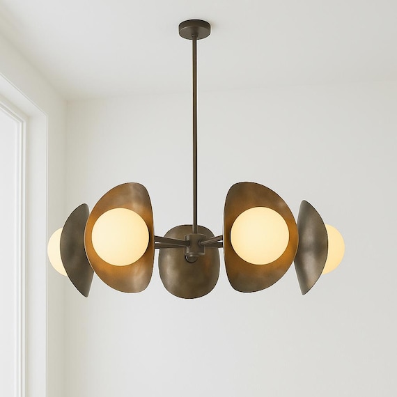 Sputnik Lustre Salon Moderne 6 Lampes Noir Doré Suspension Luminaire