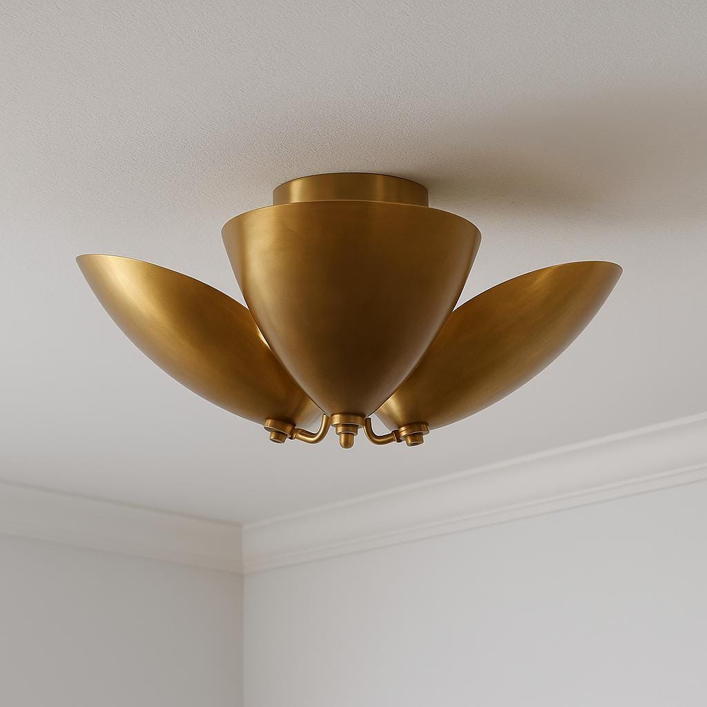 Modern Brass Three-Light Flush Mount Ceiling Light
