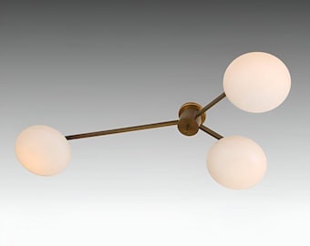 1950's Mid Century Chandelier Modern Italian Angelo 3 Lights Brass Sputnik Chandelier Ceiling Flush Mount