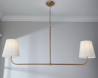 Mid-Century Modern Brass Chandelier Minimalist Dual-Shade Linear Chandelier Modern Ceiling Fixture