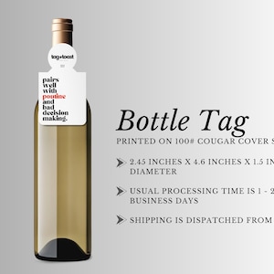 pairs well with poutine and bad decision making - wine bottle tag, funny tag, champagne tag, liquor tag, bottle tag, gift, stationary