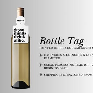 great minds drink alike - wine bottle tag, funny tag, champagne tag, liquor tag, bottle tag, gift, stationary