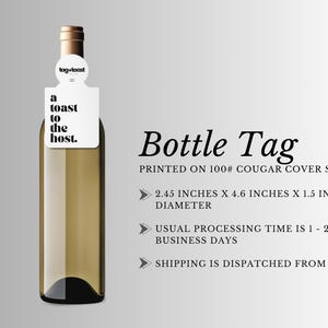 a toast to the host - wine bottle tag, funny tag, champagne tag, liquor tag, bottle tag, stationary, party tag, gift tag