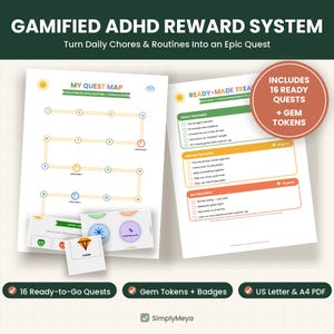 ADHD Reward System for Kids Quest Map | Gamified Chore Chart & Token Board PDF