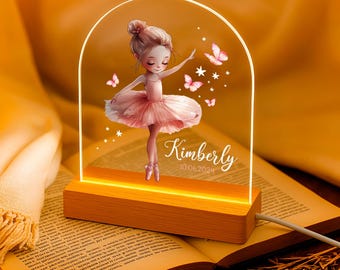 Personalized Ballerina Night Light with Name Custom Kids Lamp Nursery Decor Birthday Gift Baby Shower Gift Ballet Lamp