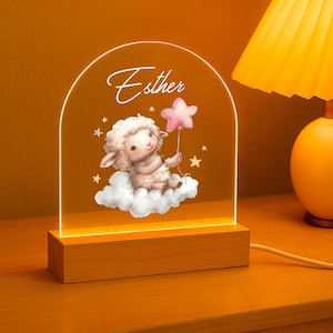 Personalized Lamb Night Light with Name Custom Nursery Lamp Baby Shower Gift Birthday Gift for Girls Cute Cloud Lamp