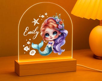 Personalized Mermaid Night Light with Name Custom Kids Lamp Nursery Decor Birthday Gift Baby Shower Gift Mermaid Lamp