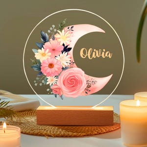 Luz noturna personalizada de lua e estrela, luz noturna de nuvens personalizada com nome, luz noturna de quarto de bebê, presente para recém-nascido, presentes para mães, decoração de berçário
