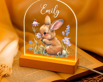 Personalized Rabbit Night Light with Name Custom Kids Lamp Nursery Decor Birthday Gift Baby Shower Gift Cute Bunny Lamp