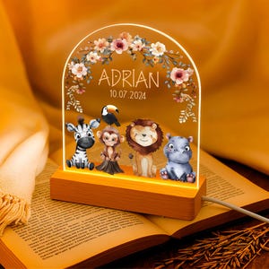 Personalized Jungle Animals Night Light with Name Custom Kids Lamp Nursery Decor Birthday Gift Baby Shower Gift Animal Lamp
