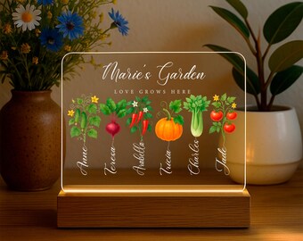 Nana’s Garden Personalized LED Light – Custom Vegetable Family Lamp with Names –Gift for Mom Grandma Papa with Many Kids – Papa’s Patch Sign