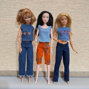 Denim Doll Clothes Set: Edgy Top & Pants - 11.5&quot; Fashion