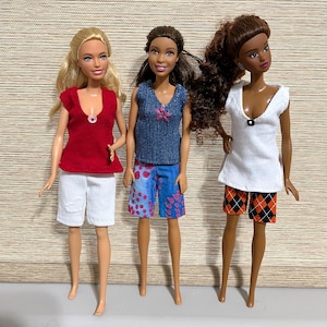 Upscale Doll Clothes Wardrobe: Red, Denim, White Top & Shorts - 11.5&quot; Doll